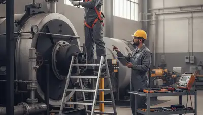 Boiler repair technician servicing a heating system in Redding, CA home