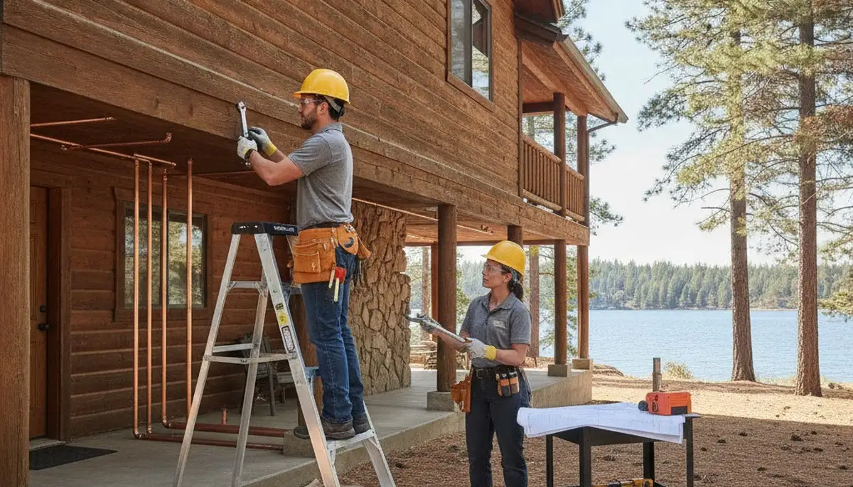 Redding, CA plumbing repair team fixing a residential leak with professional tools