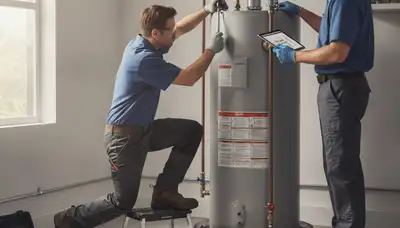 Professional plumber repairing a water heater for a Redding, CA home